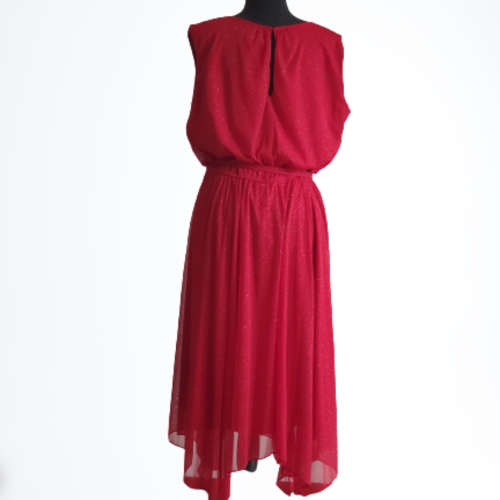 RED SLEEVELESS GLITTER COCKTAIL MIDI DRESS ( SIZE 14 ) - Picture 4 of 6